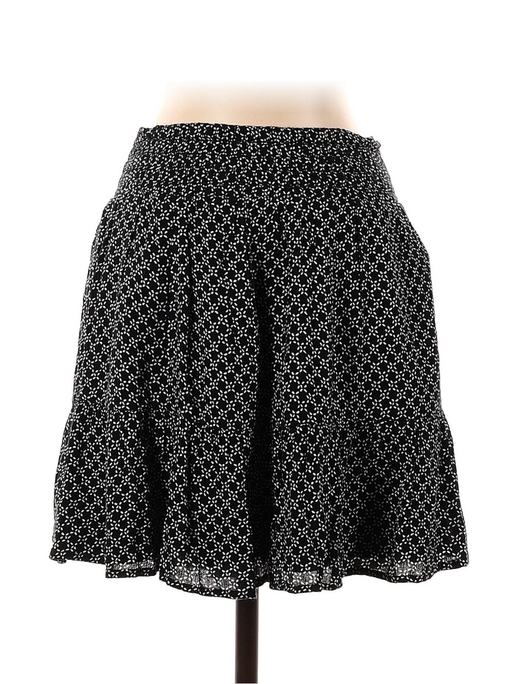 Abercrombie & Fitch Black Skater Skirt with White Geo Print